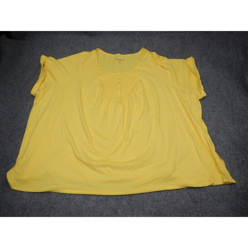 Woman Within Blouse Top Women's Plus Size 5X Yellow Henley Short Sleeve Shirt